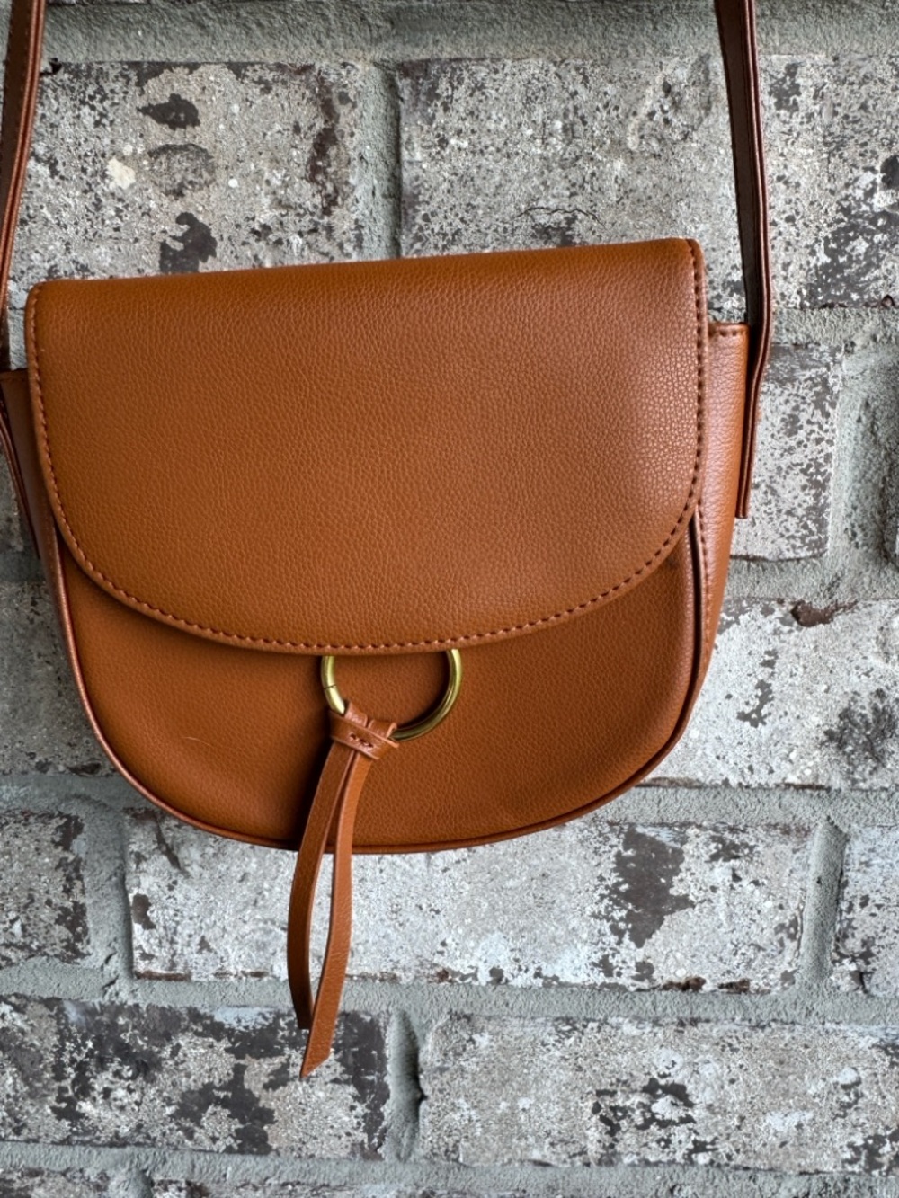 JJ Winters Cognac Crossbody Bag with Gold Ring